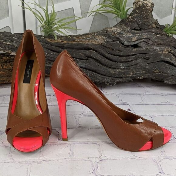 Ann Taylor Cherie Peep Toe Platform Heels Pumps - Caliente Coral - Picture 1 of 10